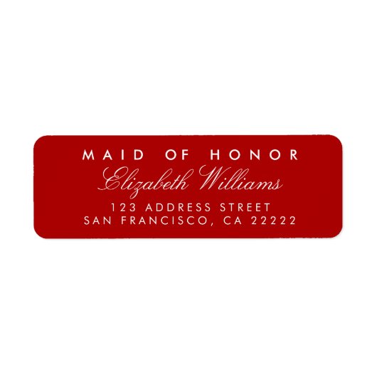 Red Elegant Maid of Honor Return Address Labels (Voorkant)