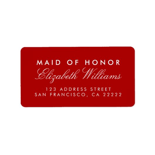 Red Elegant Maid of Honor Return Address Labels (Voorkant)