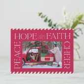 Red Elegant Peace Hope Faith Cheer Kerstfoto Feestdagenkaart (Staand voorkant)