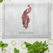 Red Elegant Peacock Kitchen Towel Theedoek (Gevouwen)