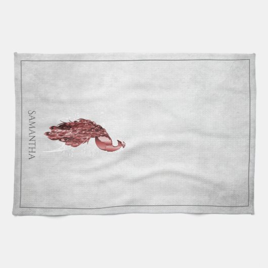 Red Elegant Peacock Kitchen Towel Theedoek (Horizontaal)