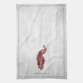 Red Elegant Peacock Kitchen Towel Theedoek (Verticaal)