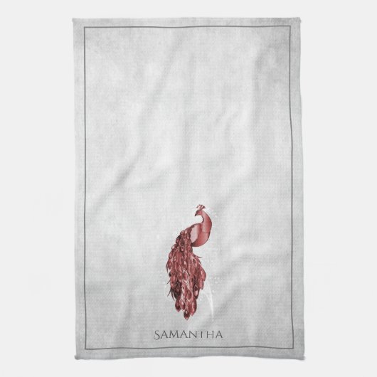 Red Elegant Peacock Kitchen Towel Theedoek (Verticaal)