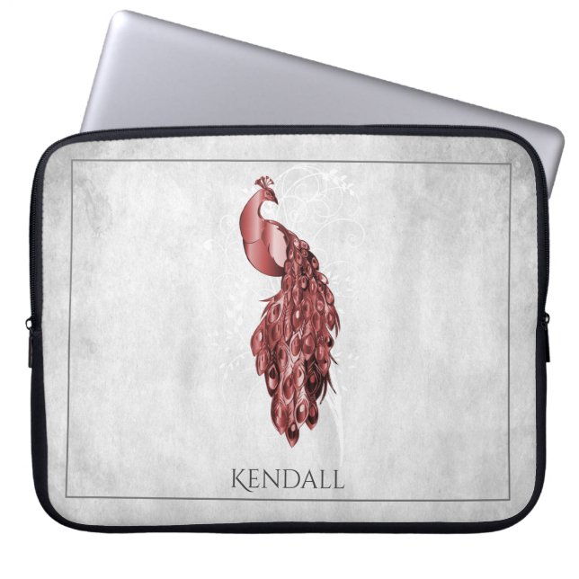 Red Elegant Peacock-laptophoes op maat Laptop Sleeve (Voorkant)