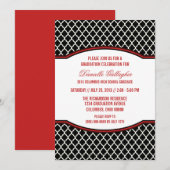Red Elegant Quatrefoil Afstuderen Invitation Kaart (Voorkant / Achterkant)