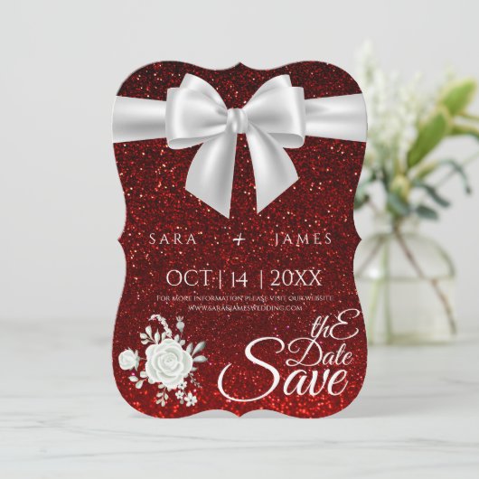 Red Elegant Save The Date Kaart (Staand voorkant)
