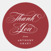 Red Elegant Script Afstuderen Dank u Ronde Sticker (Voorkant)
