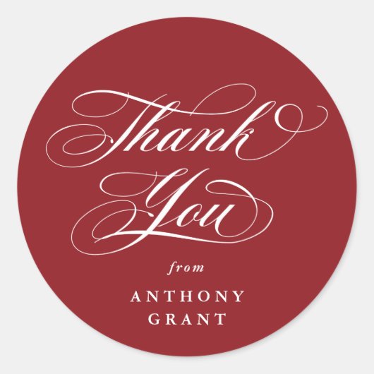 Red Elegant Script Afstuderen Dank u Ronde Sticker (Voorkant)