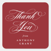 Red Elegant Script Afstuderen Dank u Vierkante Sticker (Voorkant)