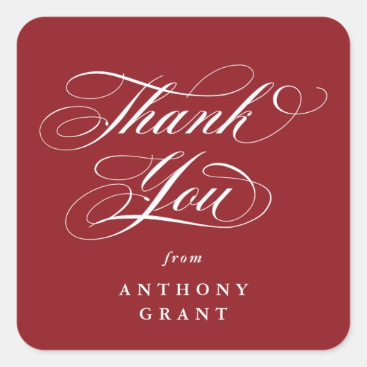 Red Elegant Script Afstuderen Dank u Vierkante Sticker (Voorkant)