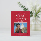 Red Elegant Script Chic Photo Afstuderen Hartelijk Briefkaart (Staand voorkant)