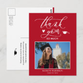 Red Elegant Script Chic Photo Afstuderen Hartelijk Briefkaart (Voorkant / Achterkant)