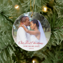 Red Elegant Script Foto van ons eerste kerstfeest