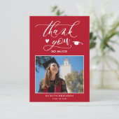 Red Elegant Script Minimalist Photo Afstuderen Bedankkaart (Staand voorkant)
