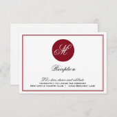 Red Elegant Script Monogram Reception Kaart (Voorkant / Achterkant)