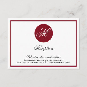 Red Elegant Script Monogram Reception Kaart
