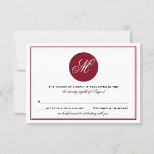 Red Elegant Script Monogram RSVP-kaart RSVP Kaartje