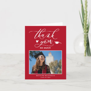 Red Elegant Script Photo Minimalist Afstuderen Bedankkaart