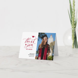 Red Elegant Script Photo Minimalist Afstuderen Bedankkaart