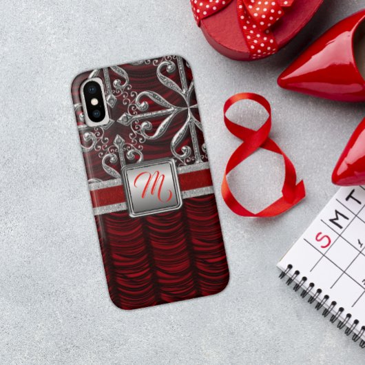 Red Elegant Silver Monogram Case-Mate iPhone Case