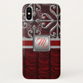 Red Elegant Silver Monogram Case-Mate iPhone Case (Achterkant)