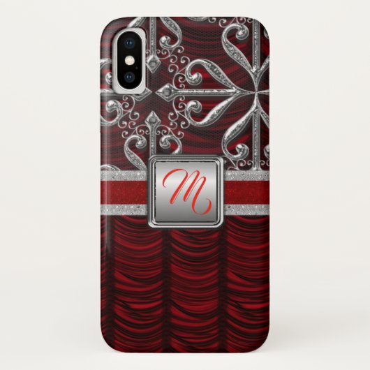 Red Elegant Silver Monogram Case-Mate iPhone Case (Achterkant)
