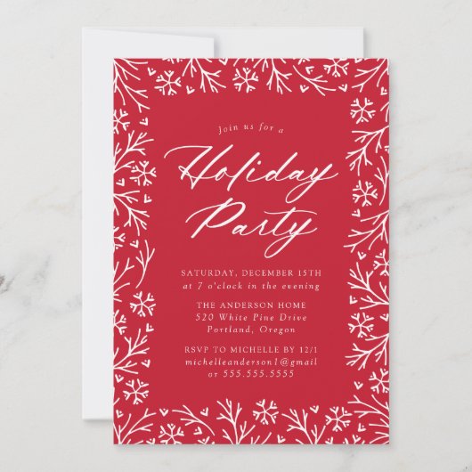 Red Elegant Snowflake Holiday Party Kaart (Voorkant)