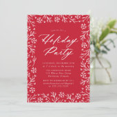 Red Elegant Snowflake Holiday Party Kaart (Staand voorkant)