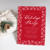 Red Elegant Snowflake Holiday Party Kaart