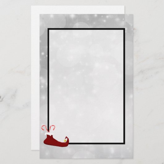 Red Elf Schoen op Silver Bokeh Achtergrond Briefpapier (Voorkant / Achterkant)