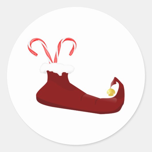Red Elf Slipper met snoepjes rond de Sticker (Voorkant)