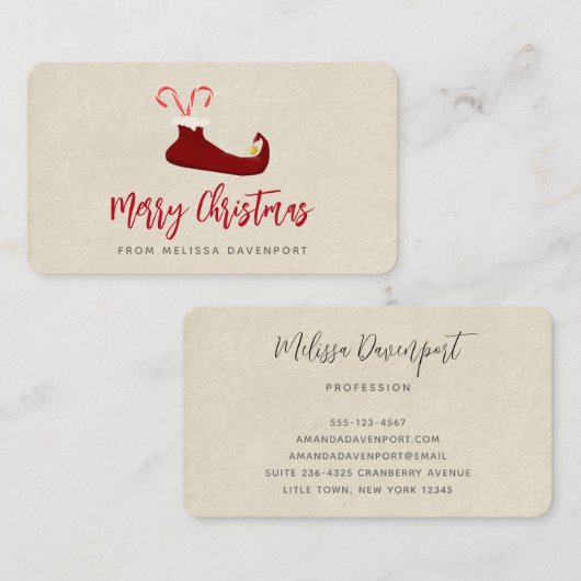 Red Elf Slipper met snoeprietjes Visitekaartje (Voorkant / Achterkant)