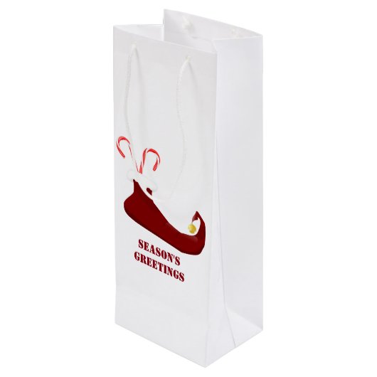 Red Elf Slipper met snoeprietjes Wine Gift Bag Wijn Cadeautas (Achterkant Gekanteld)
