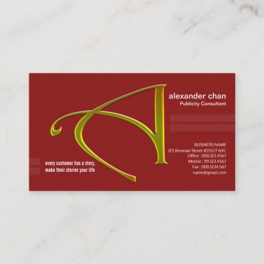 Red Embaas Gold Letter-A PR Visitekaartje (Voorkant)