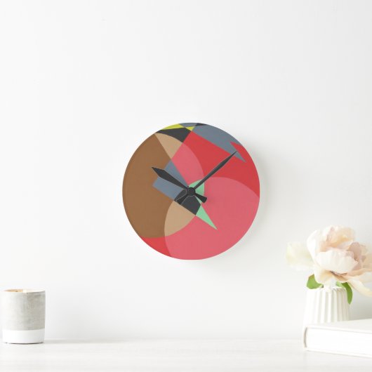 Red Ember Shapes Minimalist Round Clock Ronde Klok (Huis)