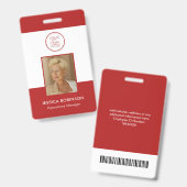 Red Employee Photo ID Security Badge with Logo (Voor- en achterkant)