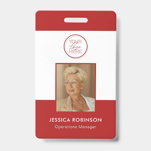 Red Employee Photo ID Security Badge with Logo (Voorzijde)