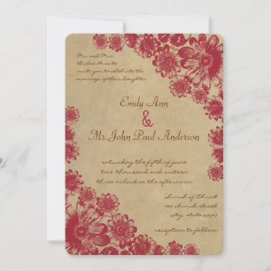 Red en Beige Daisy Tea Sined Wedding Invitation Kaart