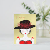 Red en Black Chic Mode Lady Illustratie Briefkaart (Staand voorkant)