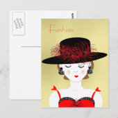 Red en Black Chic Mode Lady Illustratie Briefkaart (Voorkant / Achterkant)