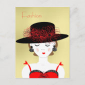 Red en Black Chic Mode Lady Illustratie Briefkaart (Voorkant)