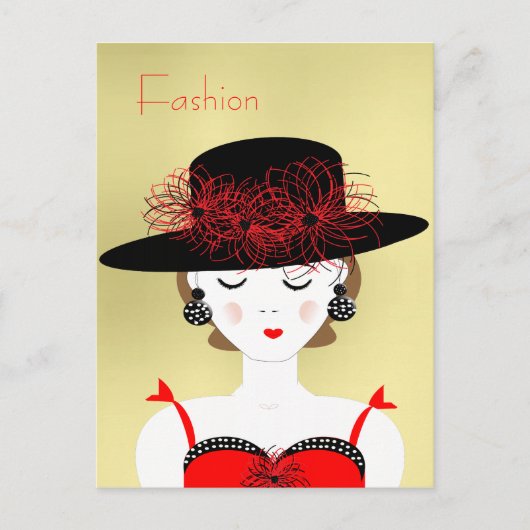Red en Black Chic Mode Lady Illustratie Briefkaart (Voorkant)