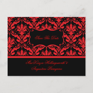Red en Black Damask slaan de datum op Aankondigingskaart