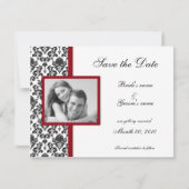 Red en Black Damask sparen de Datum Fotokaarten Save The Date (Voorkant)