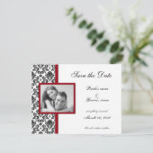 Red en Black Damask sparen de Datum Fotokaarten Save The Date (Staand voorkant)