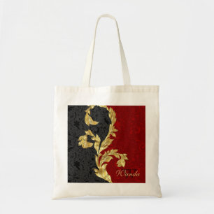 Red en Black Damask Tote Bag