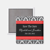 Red en Black Damask Wedding Save the Date Magneet (Voorkant / Achterkant)