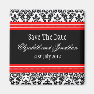 Red en Black Damask Wedding Save the Date Magneet