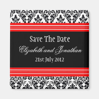Red en Black Damask Wedding Save the Date Magneet