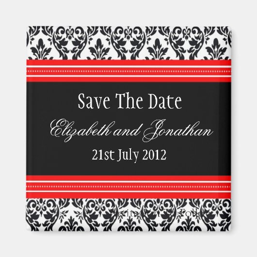 Red en Black Damask Wedding Save the Date Magneet (Voorkant)